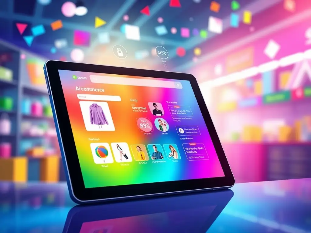 A vibrant e-commerce platform with integrated AI tools on a tablet.