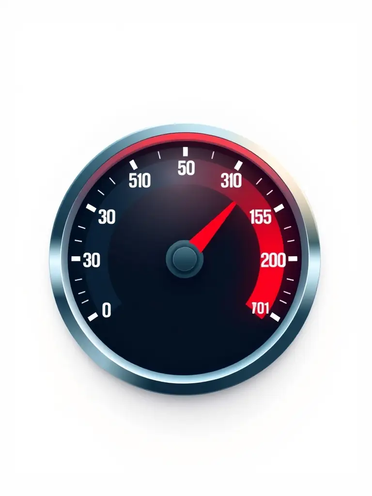 An illustration of a website speedometer at maximum speed, symbolizing optimization services.